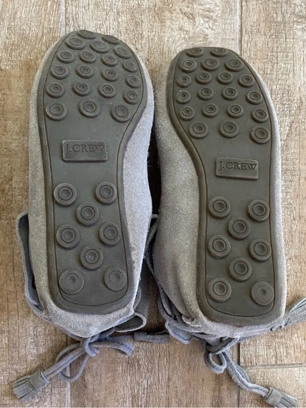 Boho J. CREW Moccasins SIENNA Shoes Suede Leather Vintage Gray Fringed Size 7.5